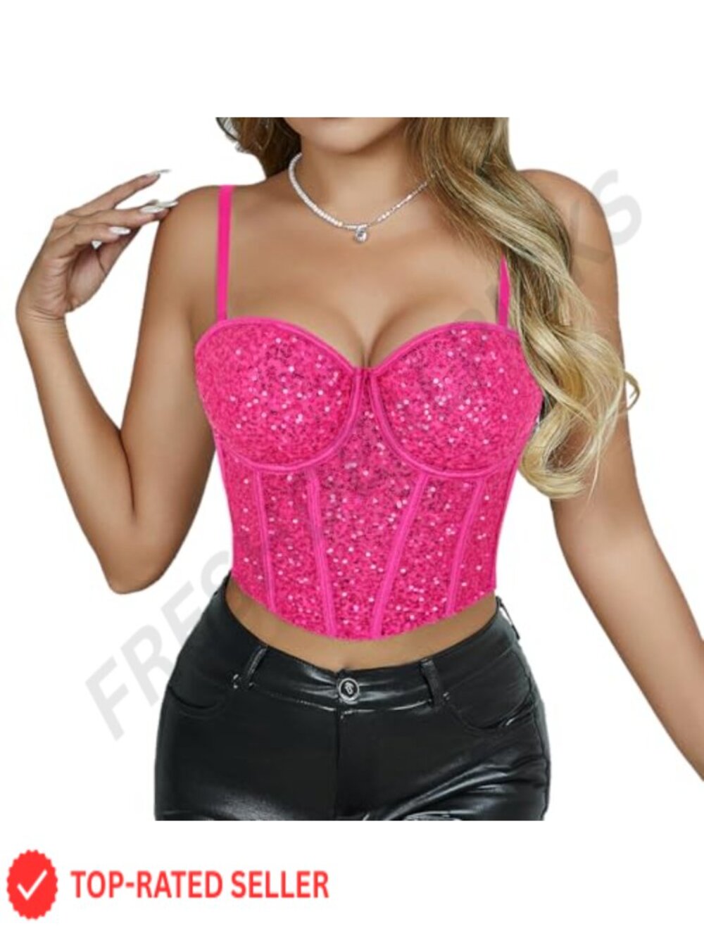 Sequin Crop Top Spaghetti Strap Corset V-Neck Party Clubwear